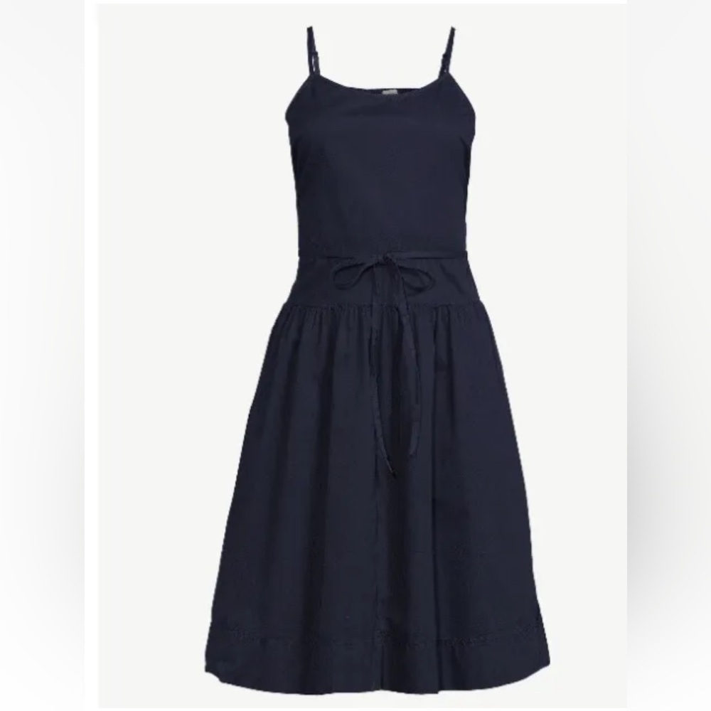 Free Assembly Dress Size Medium Strappy Tiered A Line Midi Navy Blue Cotton NWT - Picture 3 of 4